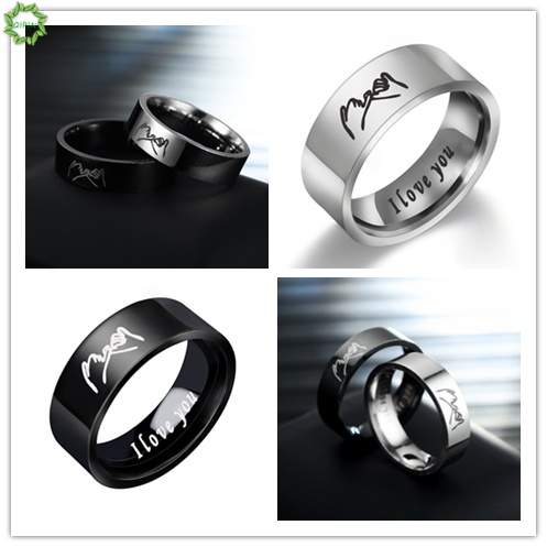 1 nhẫn đôi khắc chữ I Love You bằng thép không gỉ màu bạc/đen thời trang