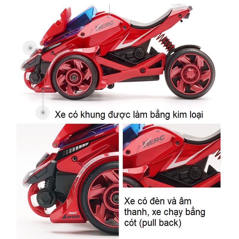 Bộ xe đồ chơi trẻ em mô hình xe mô tô gồm 1 xe lớn và 2 xe nhỏ bằng hợp kim có âm thanh và đèn