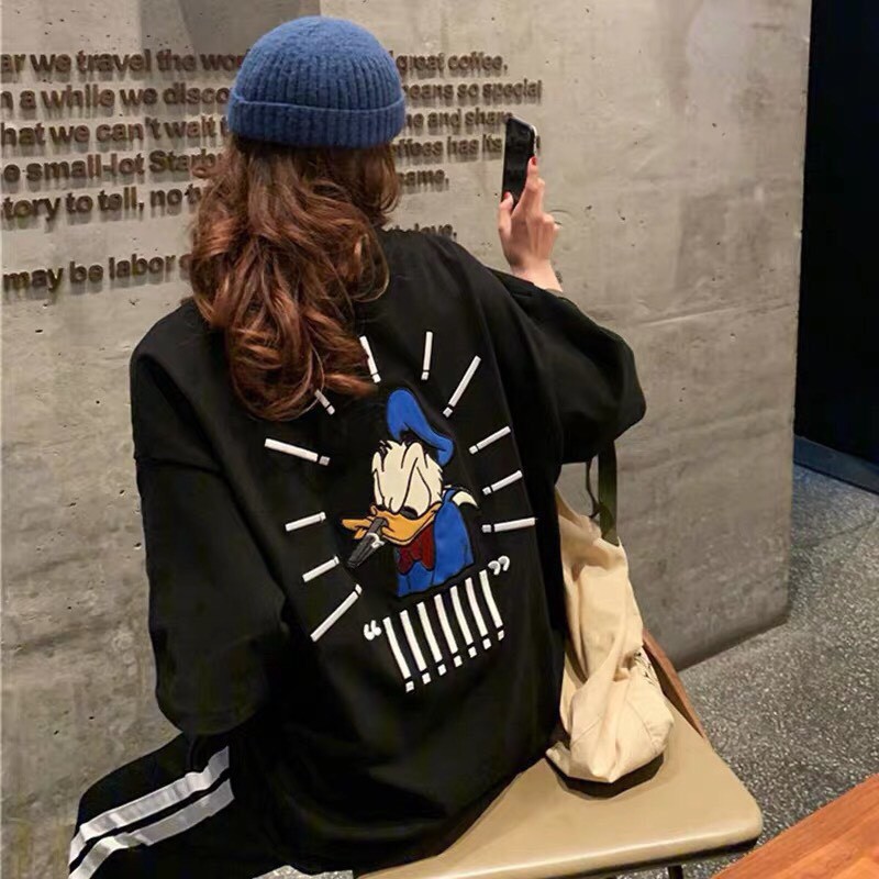 Áo Thun Form Thụng Tay Lỡ, Áo thun Ulzzang Unisex form rộng in hình vịt 2 mặt đáng yêu