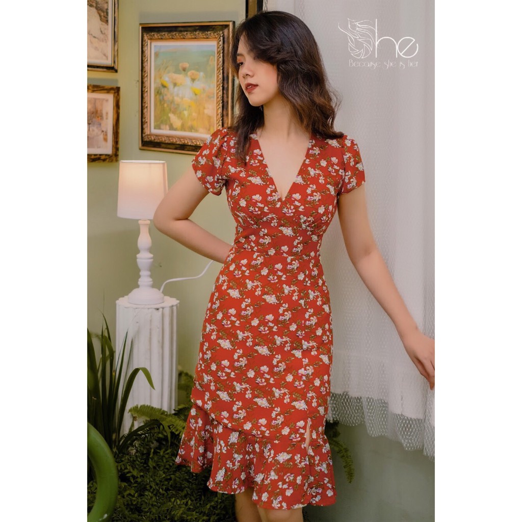 Vie Dress - Đầm body cổ V dáng đuôi cá | SDX95 |