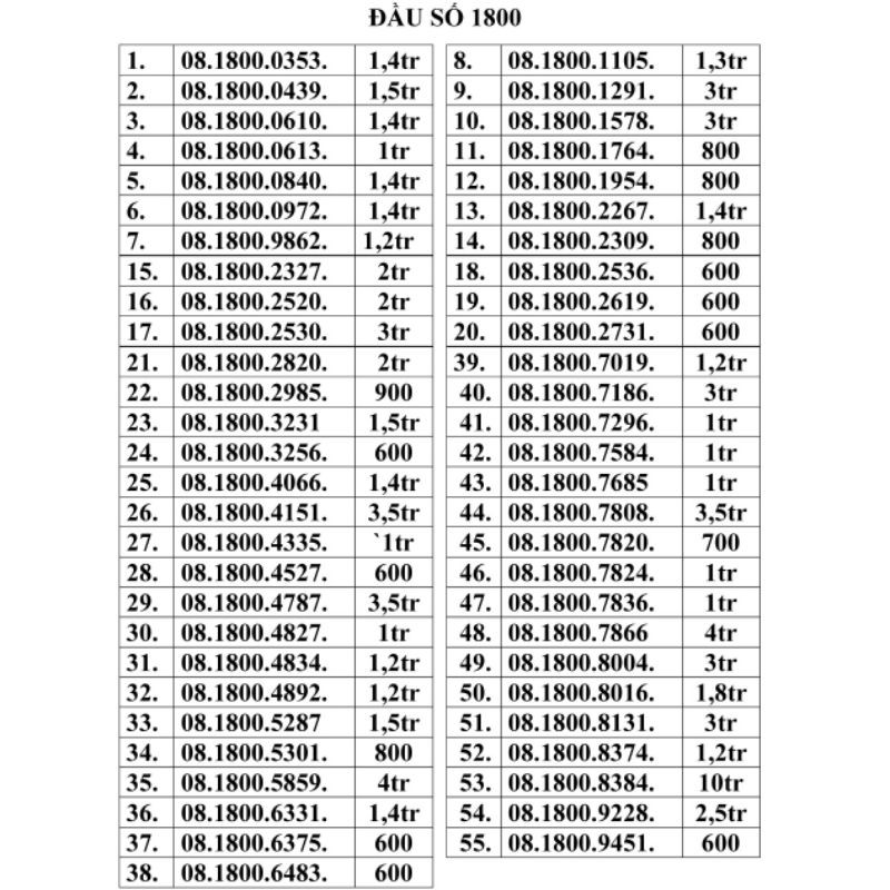 Sim đầu số tổng đài 1800