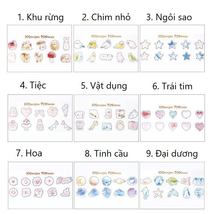 Gói 70 sticker giấy SG7002 Gachini