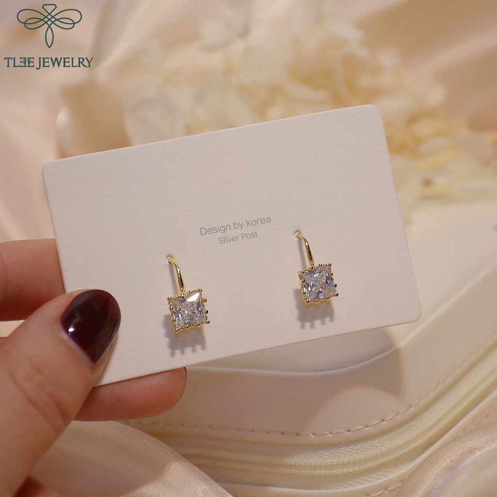 Khuyên tai bạc nữ TLEE Cici đá vuông sang chảnh TleeJewelry B0110