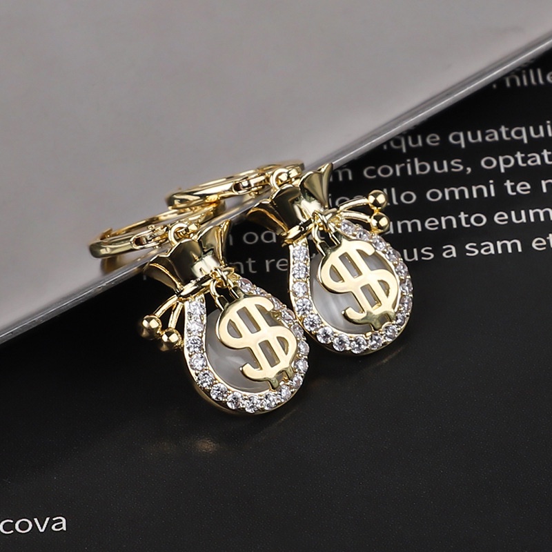 Khuyên Tai Túi Đính Kim Cương May Mắn Phong Cách Trung Hoa