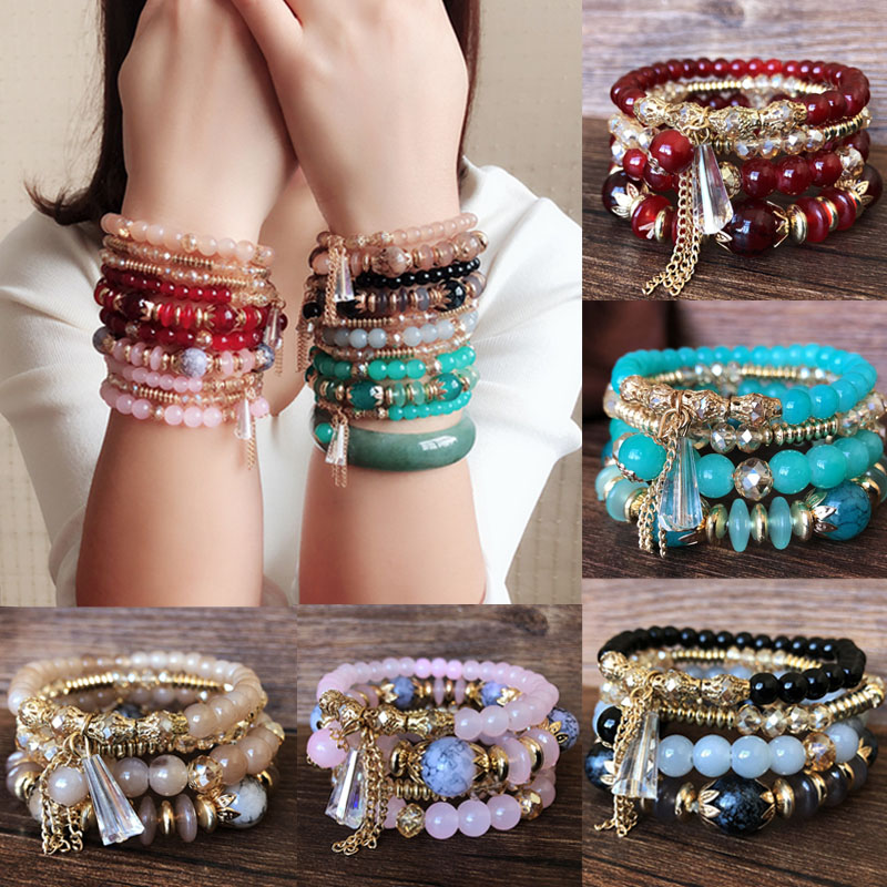 Vòng Tay Chuỗi Hạt Đá Tự Nhiên Nhiều Lớp Thời Trang Cho Nữ