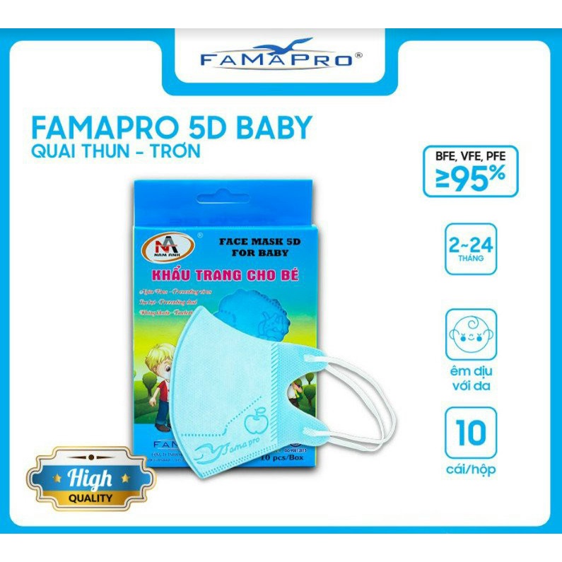 Khẩu trang y tế cho Bé 5D Baby -kháng khuẩn Famapro Nam Anh - Hộp 10 cái