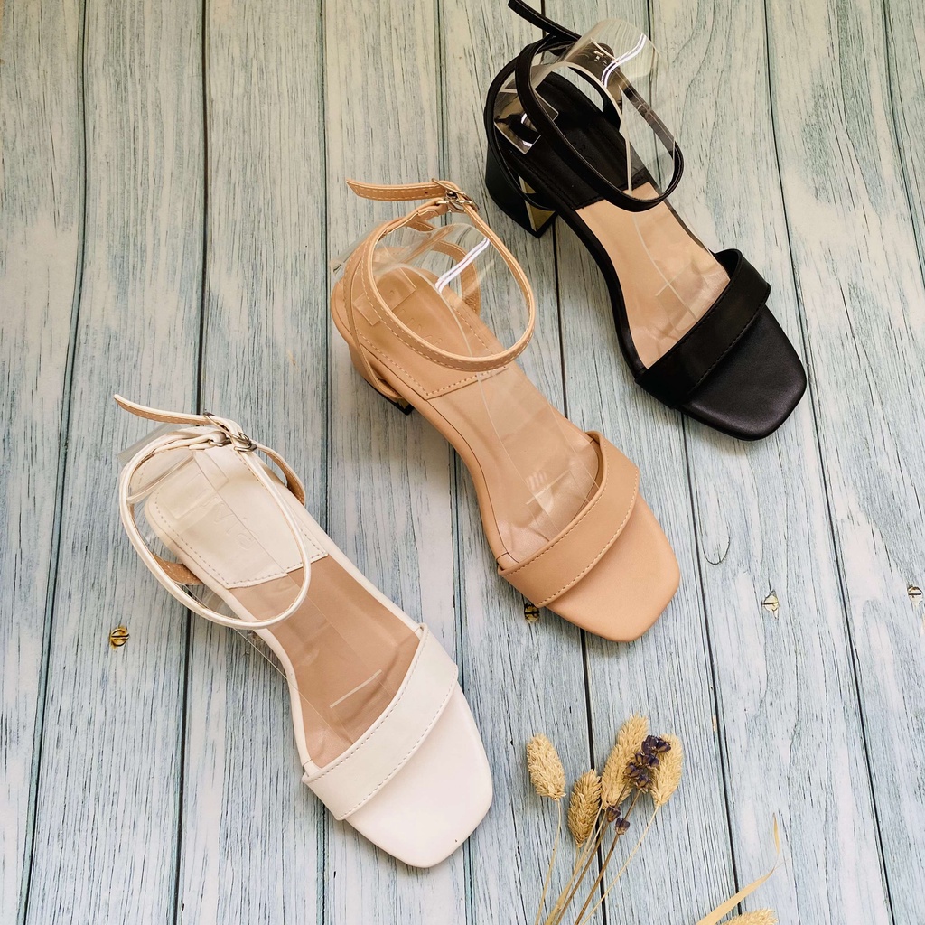 Giày sandal cao gót 7 phân gót kim loại quai ngang Luvia 40SD