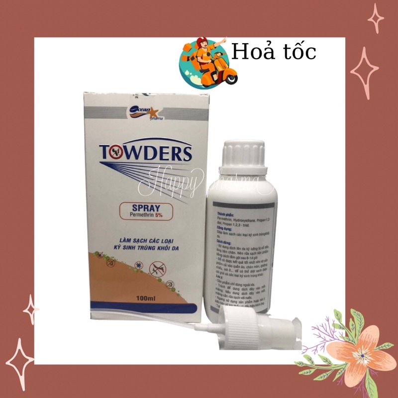 Xịt loại sạch ghẻ và ký sinh trùng Towders Spray 100ml