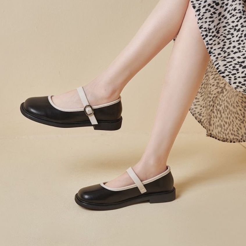 Xả Kho 2 ngày: Giày búp bê nữ viền bacsis đế bằng, chất da mềm, giày lolita phong cách cổ điển