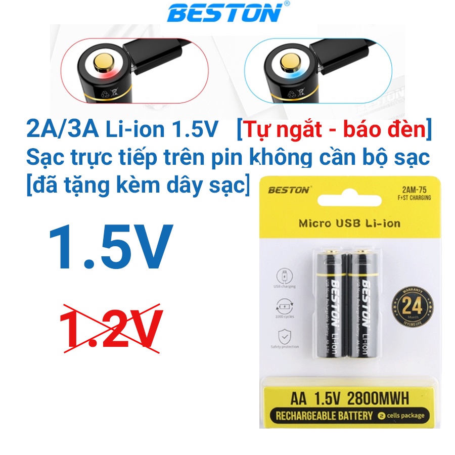 Pin sạc 2A 3A 1.5v AA AAA Beston tái sử dụng bền bỉ