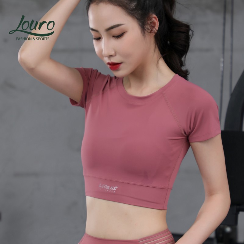 Áo croptop tập gym Louro LA56, kiểu áo croptop body chất siêu đẹp, co giãn, thoáng mát