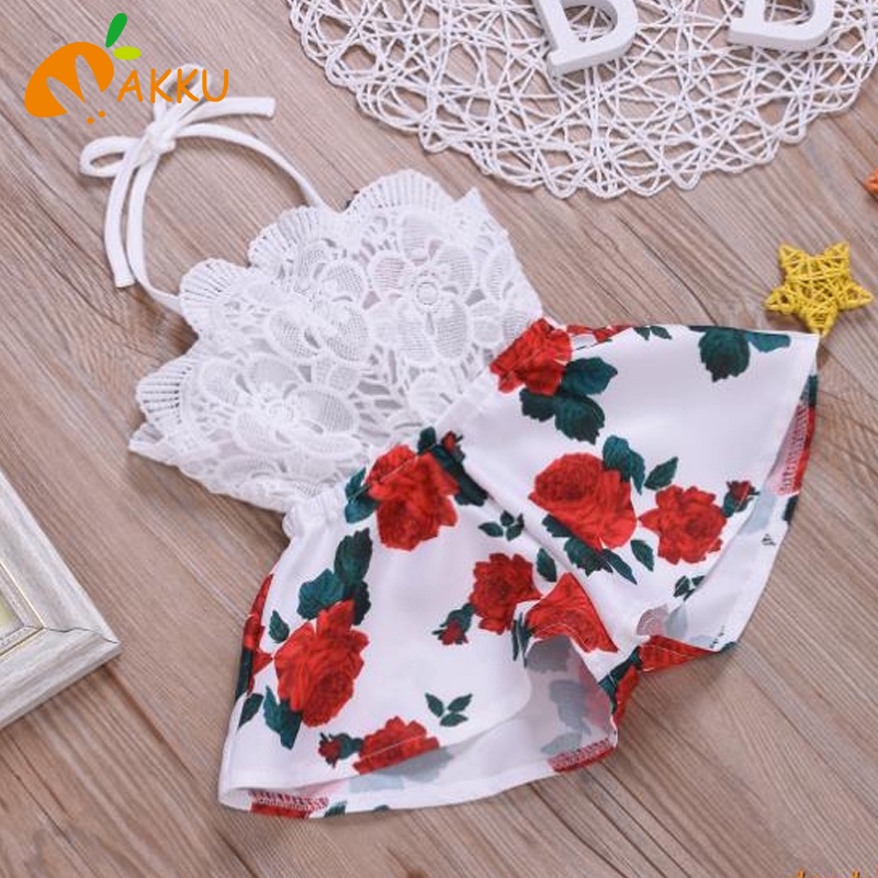 Bộ Áo Liền Quần In Hoa Dễ Thương Dành Cho Bé Gái akku