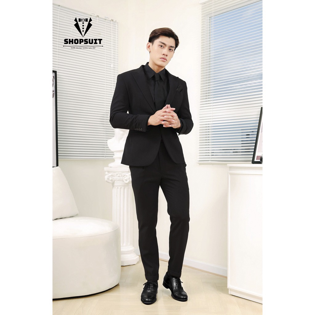 Vest nam 1 cúc màu đen,Áo khoác nam blazer from dáng Hàn Quốc 2 lớp