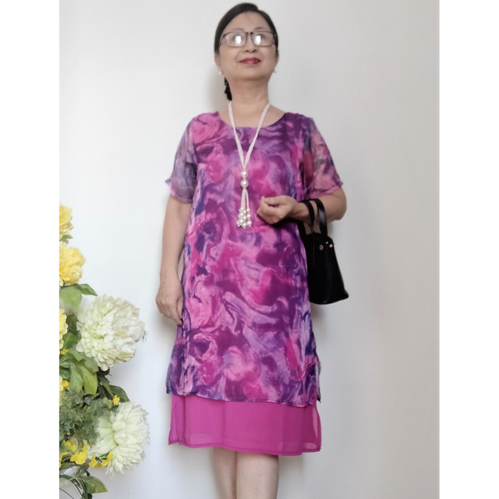 Váy Đầm Trung Niên - Chất Liệu Voan Tơ - Form Suông Hơi A - Size Từ 48Kg đến 87Kg | BigBuy360 - bigbuy360.vn