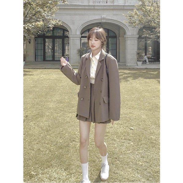 Set áo vest blazer kèm chân váy xếp ly HB thiết kế thanh lịch đủ size S085