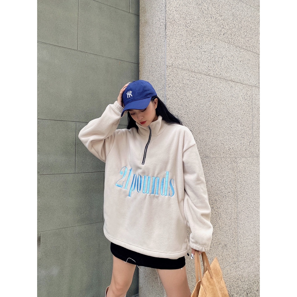 Áo bông quarter zip logo thêu 21pounds