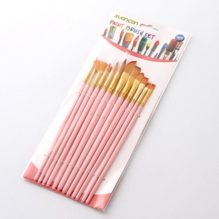 12 Cọ vẽ màu nước Pastel 3 Mint Pink Blue màu sơn dầu tranh tường số hoá - Chuyenmythuat68