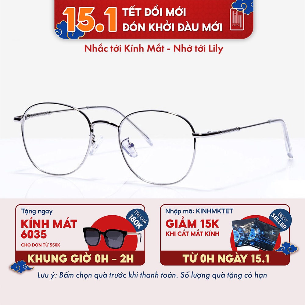 [Mã FARSBR151 giảm 10% đơn 99K] Gọng kính cận nam nữ Lilyeyewear mắt tròn chất liệu kim loại phụ kiện thời trang 28107