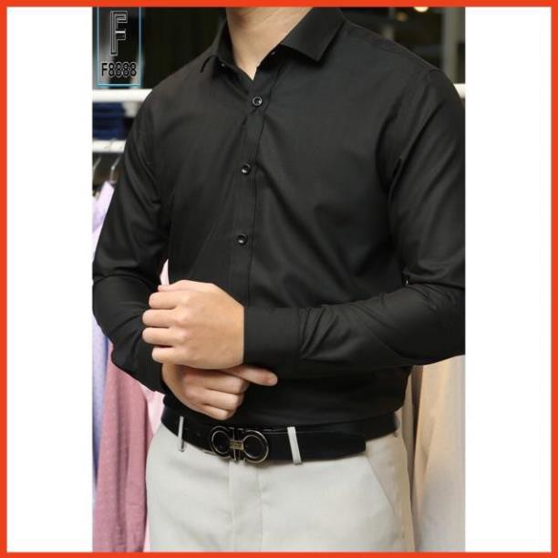 Sơ mi lụa có cổ đen trơn cao cấp