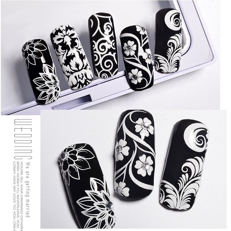 Sticker hoa văn giấy họa tiết trắng nổi 3D , decal sticker hoa dán móng trang trí nail 3d 5d