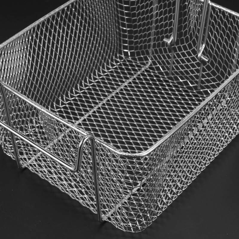 Rổ lưới vớt đồ chiên bằng thép không gỉ hình chữ nhật với tay cầm dài tiện dụng