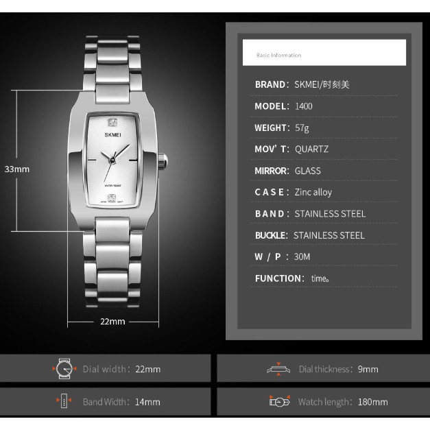 Đồng hồ nữ dây thép cao cấp Skmei 1400