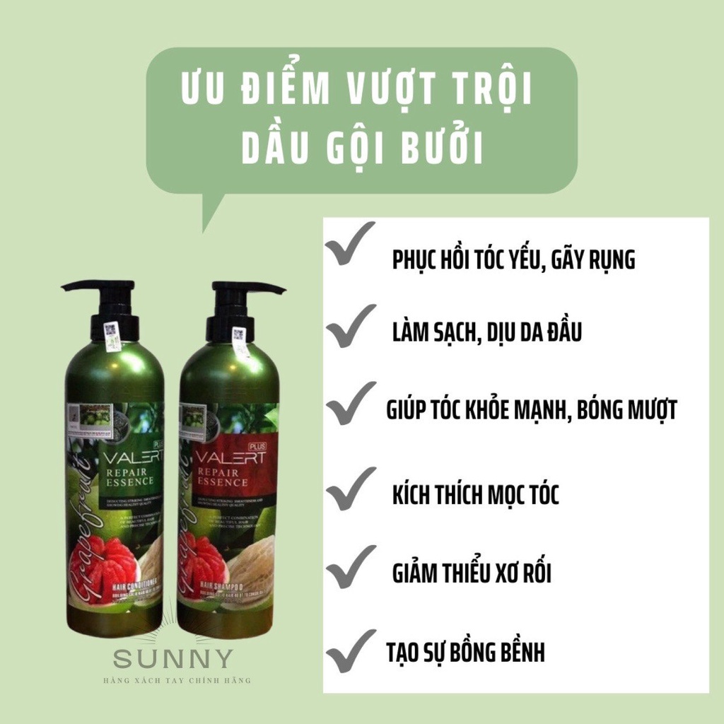 Cặp dầu gội xả bưởi đỏ VALERT PLUS 850ml chăm sóc, phục hồi tóc hư tổn, kích thích mọc tóc