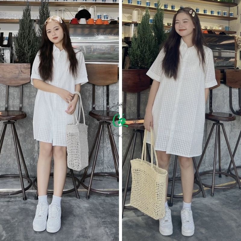 Váy Sơ Mi Suông Đầm Sơ Mi Có Túi Phom Rộng 2 Lớp COCOSTORE V14