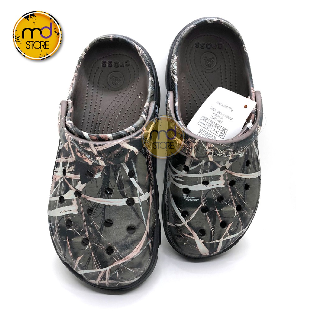 Dép Cross vảy sơn camo đế đen lượn sóng, Dép Cross cá sấu bít đầu hotrend giới trẻ - Tặng kèm 12 Sticker + Hộp