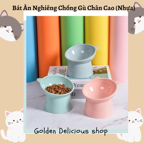 Bát Đơn Nghiêng 45 Độ Chống Gù - Chân Đế Cao 11cm - Chất Liệu Nhựa - 3 Màu Sang Xịn - Bát Ăn Chống Gù Cho Chó Mèo