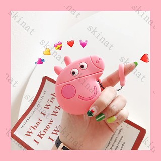 Vỏ Bảo Vệ Hộp Đựng Tai Nghe Airpods Hình Heo Hoạt Họa + Vòng Tròn Xinh Xắn