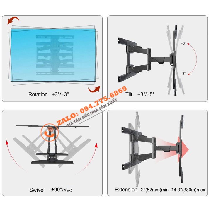 [NEW 2021] Giá Treo Tivi 6 Cánh Tay NB P6 45 - 75 Inch - Xoay Trái Phải Nhiều Góc Độ