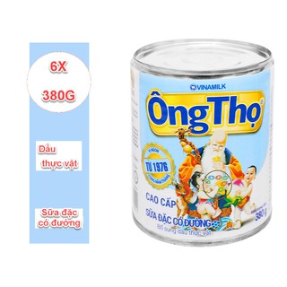 Bộ 6 lon Sữa đặc có đường Ông Thọ chữ xanh - Hộp thiếc 380g