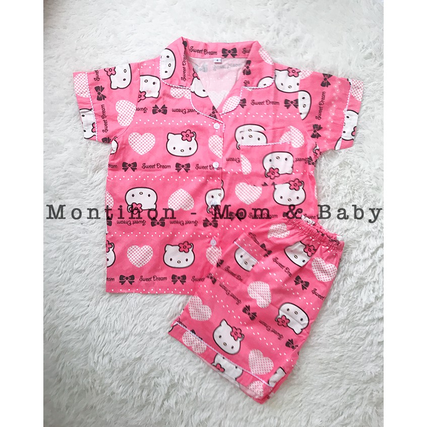 [Thanh lý] Bộ Pyjama bé gái vải cotton Hàn 2-6 tuổi (Kitty)