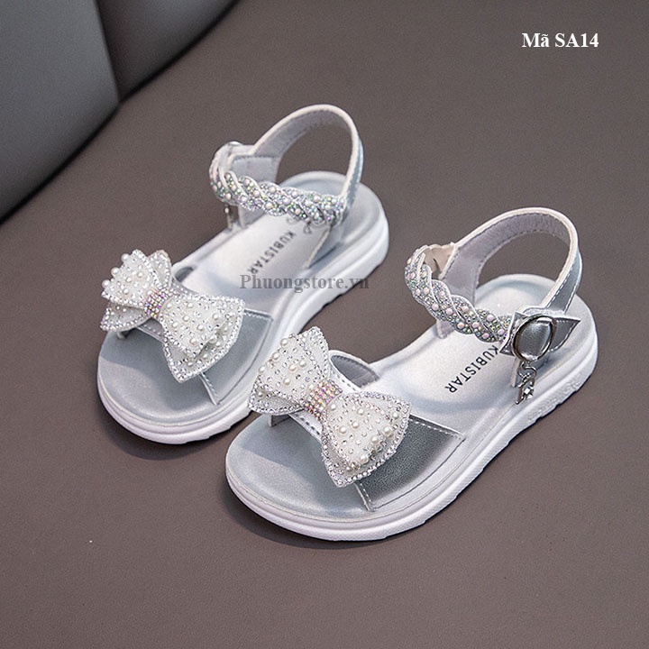 Giày sandal bé gái từ 3-12 tuổi nơ đính hạt xinh xắn  SA14