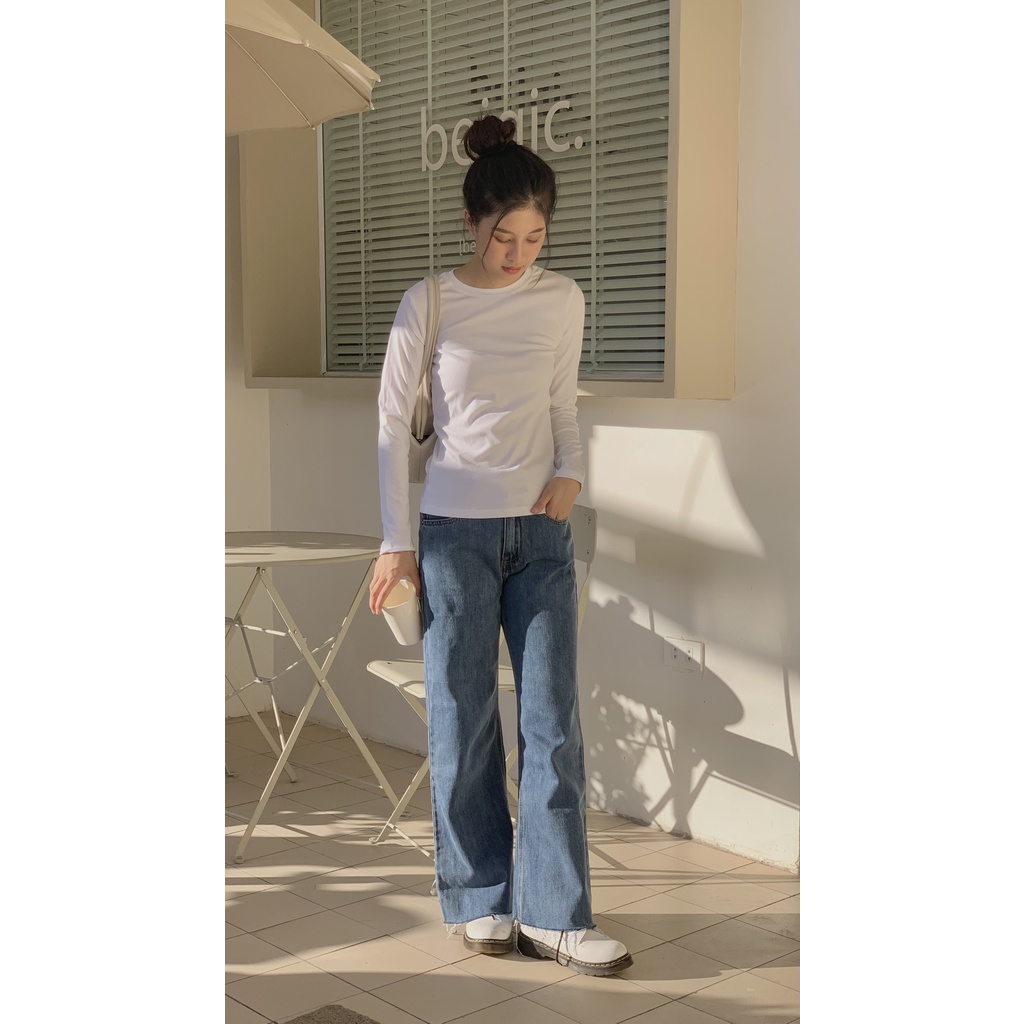 Quần jean nữ ống suông rộng cắt gấu LOLLIE STUDIO QB266