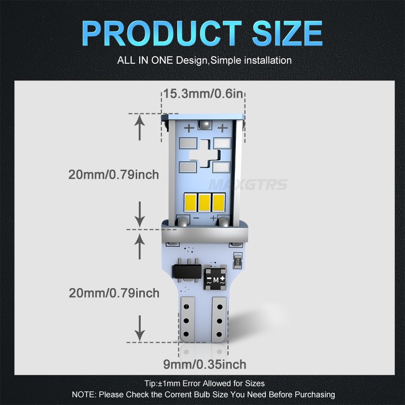 Bộ 2 Bóng Đèn Báo Hiệu Lùi MAXGTRS LED Canbus SMD3020 912 921 T15 W16W Nâng Cấp Công Suất Cao Cho Xe Hơi