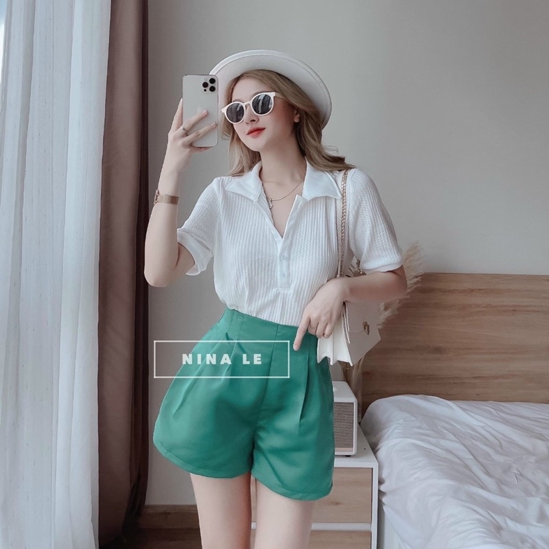 Set Áo Trắng Polo Lỗ Mix Quần Tacta Xanh (Hàng Loại 1) Freeship, Áo Trắng Cổ Polo