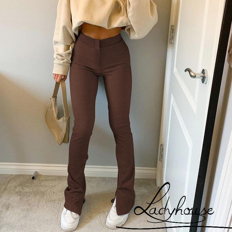 Quần Dài Lưng Cao Màu Trơn Xẻ Tà Thời Trang Hàn Quốc Cho Nữ