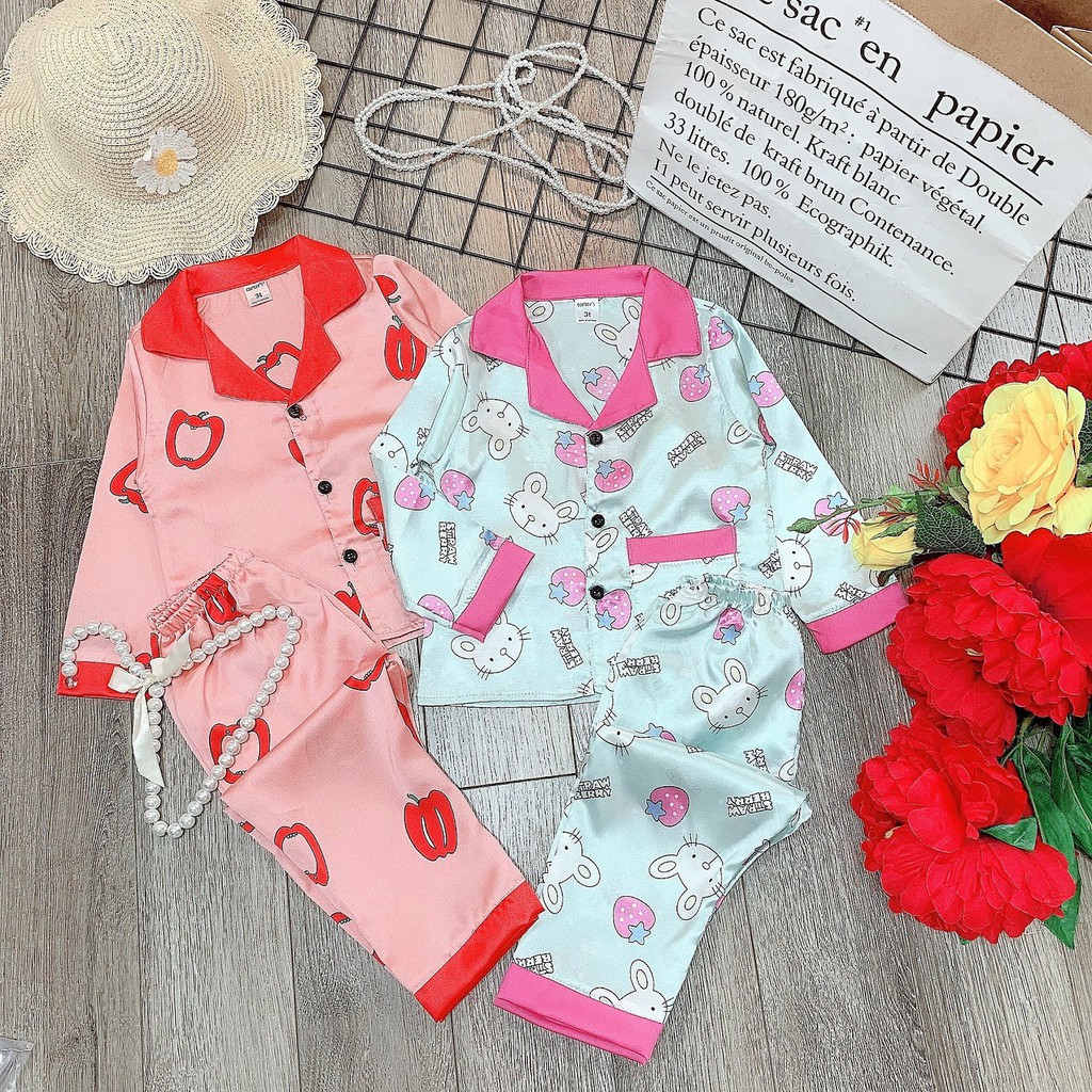 Bộ pijama hoa quả chất lụa hàn siêu đẹp cho bé trai bé gái - BPHQ