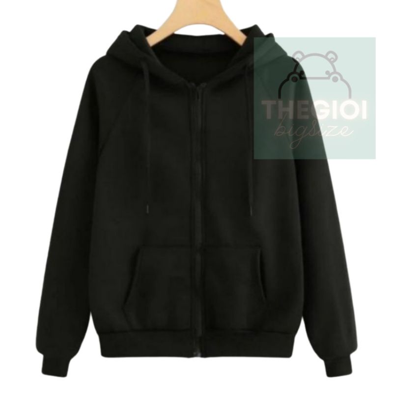 Áo hoodie khóa zip unisex black - hoodie dây kéo form rộng màu đen M L XL 2XL 40kg - 100kg