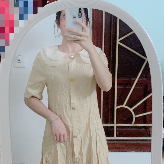 (Thanh lý) váy cổ tơ xếp chân xếp ly