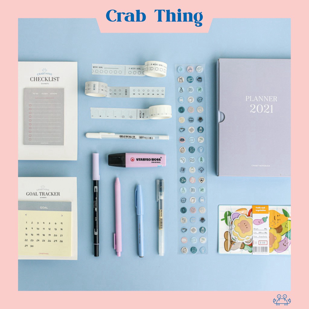 Crabthing Planner Combo nâng cao - Purple pastel (Tùy chọn mục đích như Calligraphy, Studygram, Bullet Journal)