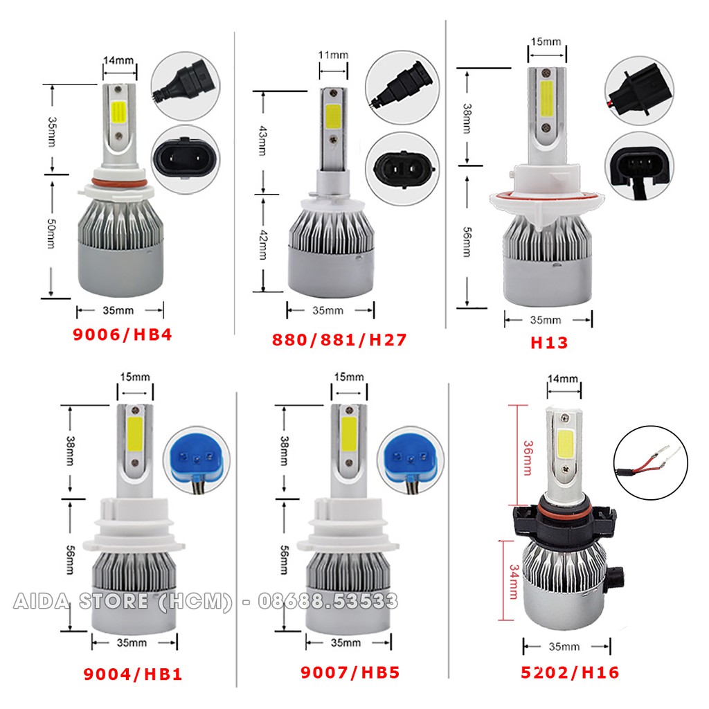 01 bóng đèn LED pha gầm ô tô chân 880 881 H27 C6 siêu sáng 12v 36W