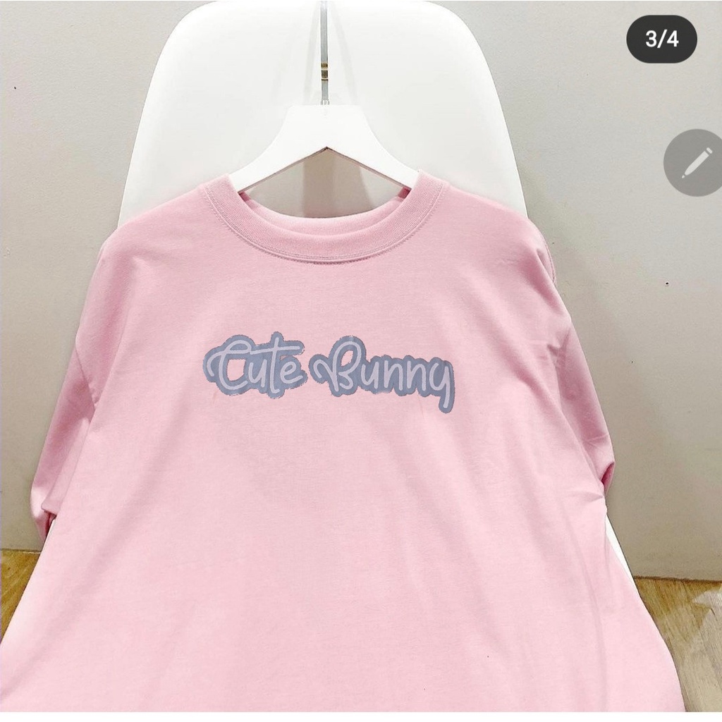 Áo Thun Cute Bunny Hồng - Áo thun tay lỡ form rộng Unisex 38-65kg Nam Nữ