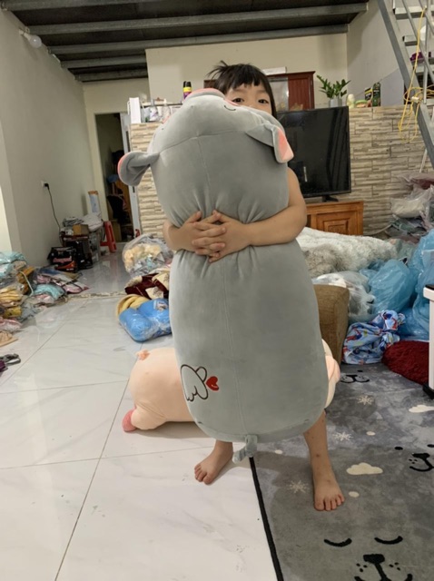 GỐI ÔM HEO BÔNG CHO BÉ SIZE 90CM - MÀU XÁM