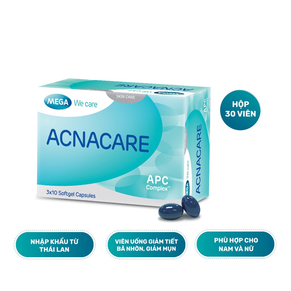Acnacare - Viên uống, gel giảm mụn, kiềm dầu, giảm bã nhờn da, ngừa mụn trứng cá