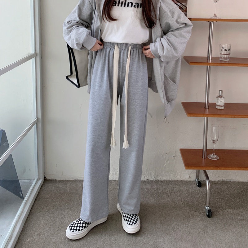 Quần thể thao lưng cao dáng rộng thiết kế đơn giản thời trang cho nữ