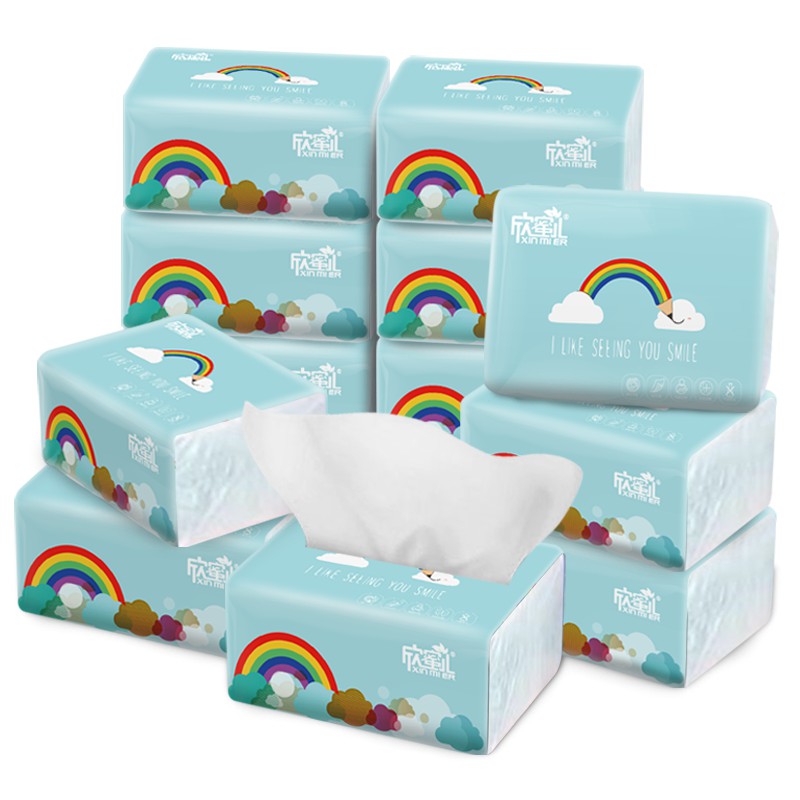 Giấy Ăn Cầu Vồng 3 Lớp Chiết Xuất Từu Bột Trúc Chuẩn Xinmier Siêu Dai Mềm 1 Gói