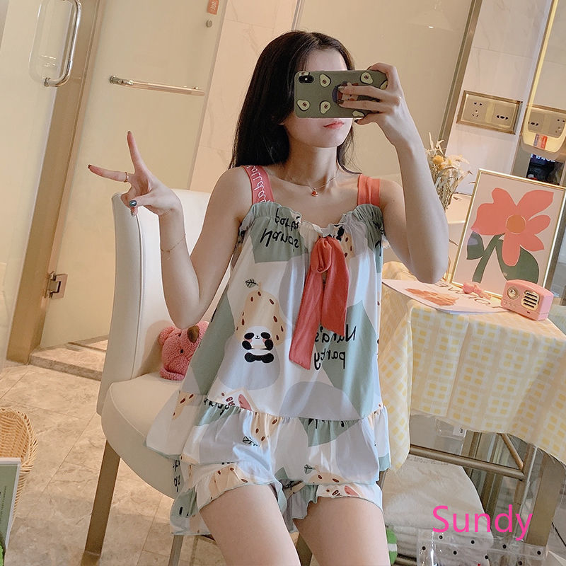 Bộ đồ ngủ mặc nhà 2 dây ngọt ngào gợi cảm mùa hè